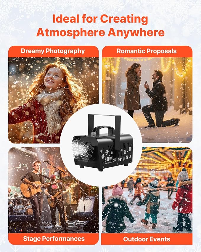 VEVOR Snow Machine, 800W Handheld/Hanging Snow Maker, Portable Wireless Remote Snowmaking machine with 1L Tank & Handle, Outdoor & Indoor Snowflake Maker for Christmas Party Stage Effect