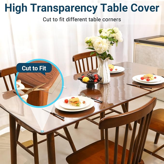 Clear Table Cover Protector Rectangle 18 x 48 Inch, 1.5mm Transparent Plastic Table Protector Waterproof, Anti-Scratch Clear Desk Mat for Office Desktop Dresser Dining Table, FDA Compliant