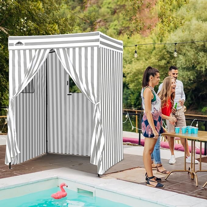 EAGLE PEAK 5x5 Pop Up Changing Tent, Flat Top Changing Room, Gray/White | Portable, Privacy Tent, Pool Cabana, Dressing Room, Shower & Toilet Use, Opaque Fabric, Instant Setup, Photoshoots, Camping