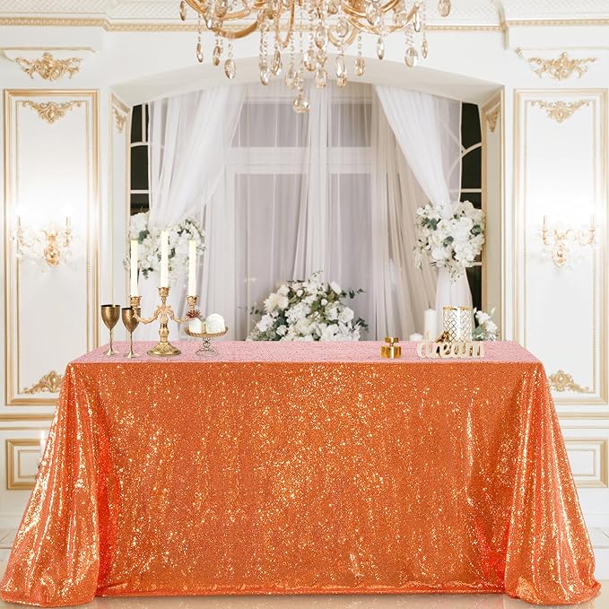 B-COOL Sequin Tablecloth Sparkle Halloween Tablecloths for Round Rectangle Table Bronze Fall Sequence Table Overlays Christmas Parties 90x132 Inch