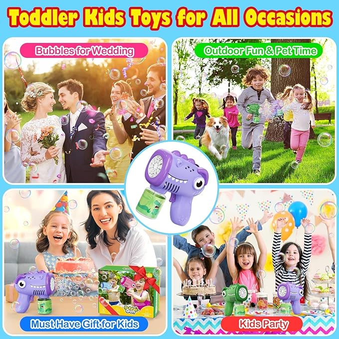 Toys for Ages 3-8 Boys Girls: Yunaking 2 Pack Bubble Machine Gun for Kids Rechargeable with Bubble Solutions, Kids Toys Gifts for 3 4 5 6 7 8 Years Old Boy Girl Birthday Toy for Kid Toddlers Ages 4-6