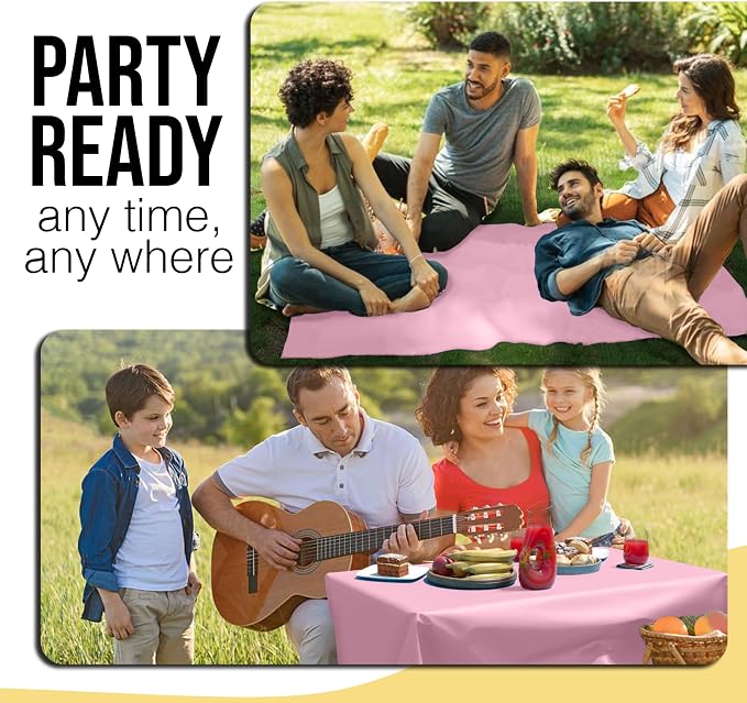 Party Solids 66% Thicker Premium Pink Plastic Table Cover Roll 40" X 300' Table Cloth Plastic Cover Roll Quality Thick Banquet Rolls Disposable Tablecloth Rolls Strong American Based Company