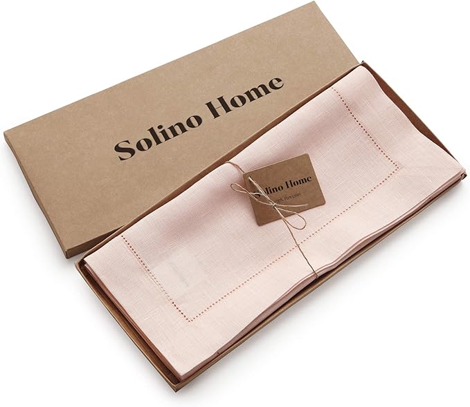 Solino Home Linen Pink Table Runner 132 Inches Long - 100% Pure Linen Extra Long Table Runner 14 x 132 Inch for Mothers Day, Spring, Summer - Classic Hemstitch