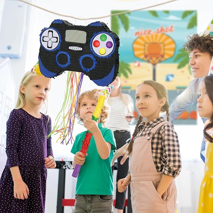 WERNNSAI Video Game Piñata - Game Controller Piñata Bundle with Blindfold and Bat for Boys Kids Piñata Gaming Theme Party Decoration Supplies Pull String Piñata for Birthday Party Celebration Blue