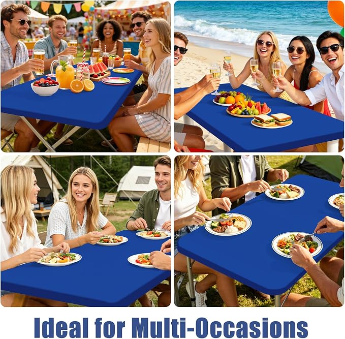 Moosfor Spandex Rectangle Table Cloth 4 Pack, Elastic Fitted Tablecloths for Picnic, Stretch Washable Patio Table Cover for Outdoor, Camping, Banquet and Parties (Blue, 36"x60")