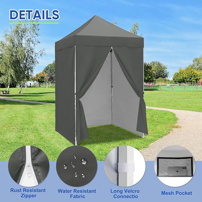 COOS BAY 5x5 Pop Up Canopy Tent with Side Walls, Easy Setup Portable Sun Shelter with Carry Bag, Outdoor Shade for Beach, Camping, Sports & Backyard, Gray