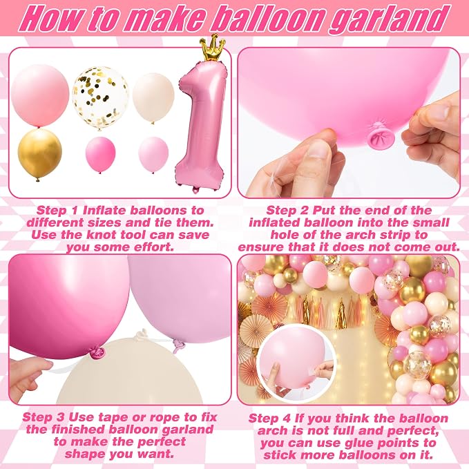Princess 1st Birthday Decorations for Girls - One-ce Upon A Time First Birthday Baby Shower Decorations for Baby Girls with Birthday Hat Cake Topper Backdrop Tablecloth Banners Arch Balloon Box