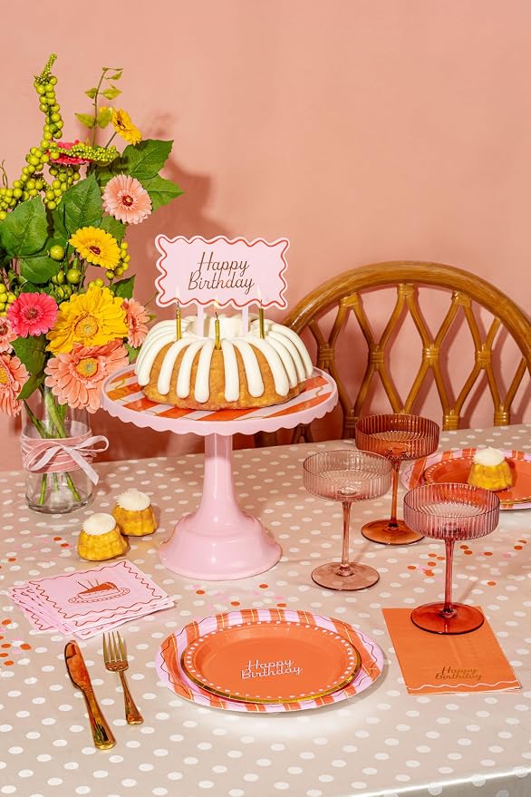Birthday Party Celebration, Stylish Tableware Set for 8 Guests – Pink/Red