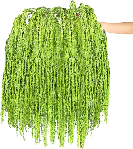 Suncalla 24 Pcs Green Spring Natural Dried Amaranthus Hanging Flowers Amaranthus Artificial Flowers for Wedding Arch Bouquet Floral Garland Wall Home Decoration (23 Inch)