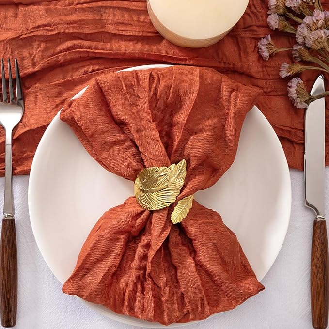 50 Pack Burnt Orange Napkins Cloth Washable Spring Summer Terracotta Cheesecloth Napkins Set of 50 Bulk 21x21 Inches for Wedding Baby Bridal Shower Birthday Dinner Party Decor