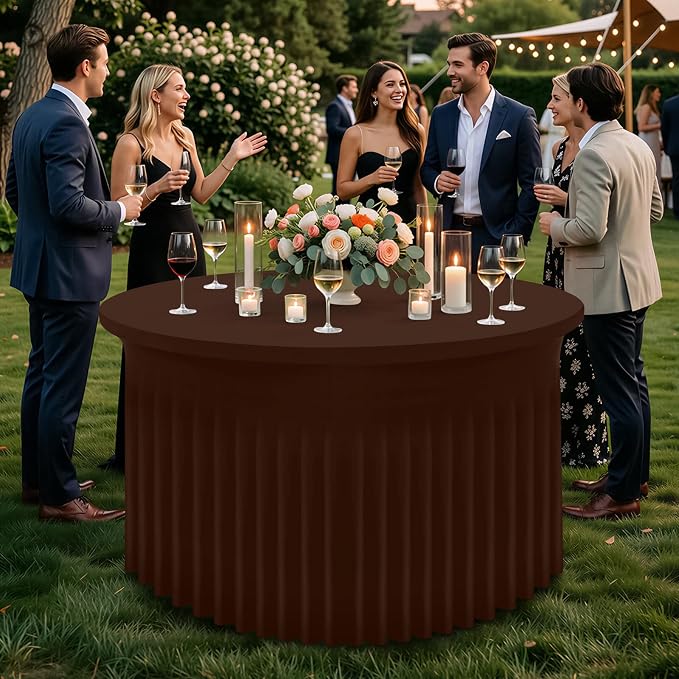 Smiry Round Spandex Tablecloth 2 Pack, Elastic Fitted Washable Tablecloths for 60 Round Tables, Waterpoof Stretch Table Cover Skirt for Outdoor, Wedding, Banquet & Parties, Coffee