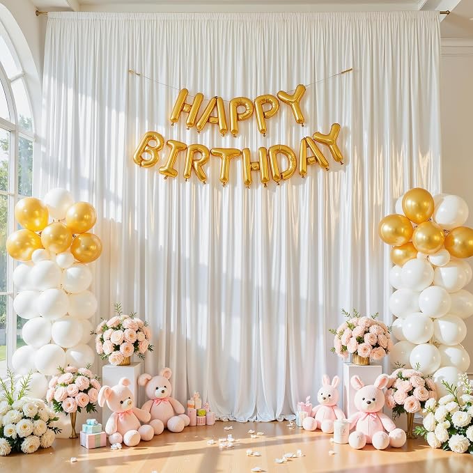 10x10ft White Glitter Backdrop Curtain for Parties, Wrinkle Free Satin Photo Backdrop Drapes 2 Panels 5x10FT Shimmer Back Drop Cloth for Wedding Birthday Baby Shower Photography Background Decor