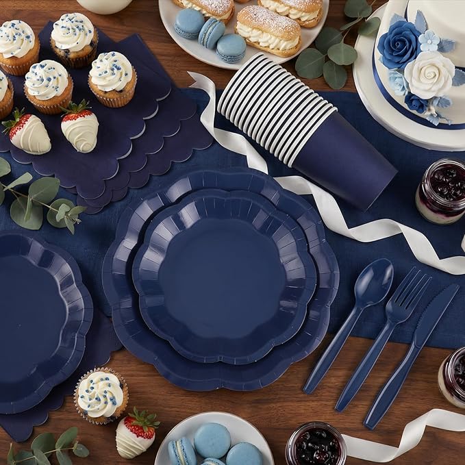 NatNarr 175 Pcs Navy Blue Plates and Napkins Set, 25 Guest Navy Blue Party Supplies Include 9" Graduation Plates & 7" Cake Plate Disposable Plastic Cutlery for Birthday Graduation Party Wedding