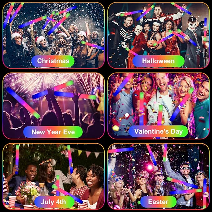 EXCECAR 58PCS Foam Glow Sticks, LED Light Up Foam Sticks with 3 Modes Flashing Changing, Glowing in The Dark for Event Party Wedding Halloween Christmas Concert Supplies
