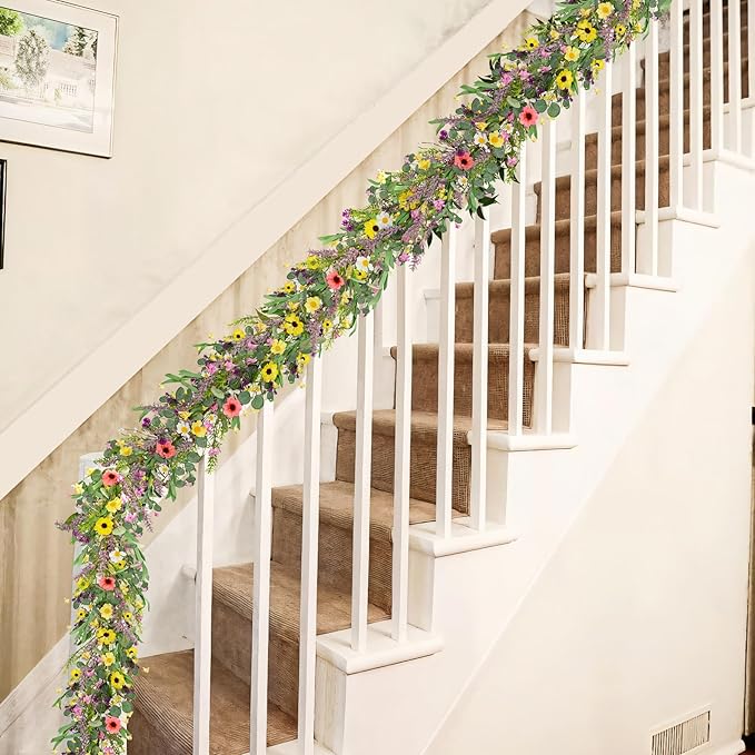 3pcs 6 ft Artificial Wildflower Garlands Wisteria Lavender Garland Daisy and Lavender Faux Floral Vine Summer Spring Floral Fake Garland All Year Round Home Decor for Indoor Outdoor Wedding Arch