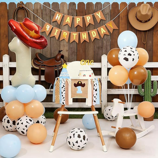1st Rodeo Birthday Decorations for Boys - My First Rodeo High Chair Banner with Cowboy Balloon, Perfect for One Year Old Birthday Party Accessories