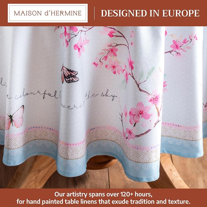 Maison d' Hermine Table Cloth Round Table 100% Cotton 69 Round Inches Tablecloth Reusable Decorative for Dining Kitchen Room Farmhouse Party Home Hotel Restaurant Spring Summer - Blossoms in Spring