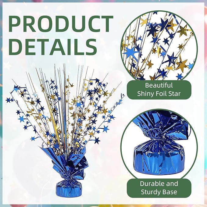 20 Pack Blue Gold Foil Spray Centerpiece Star Table Decoration Metallic Burst Table Centerpieces for Birthday Graduation New Year Wedding Anniversary Party Supply (Blue Gold)