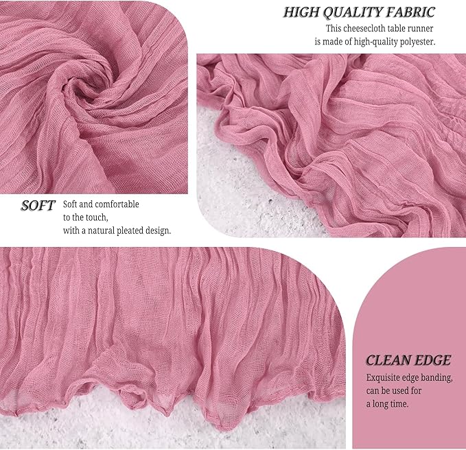 12 Pack Dusty Rose Cheesecloth Table Runner 120 inch Fall Thanksgiving Boho Rustic Gauze Farmhouse 10FT Cheese Cloth Runner for Baby Shower Wedding Party Holiday Home Decor