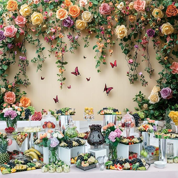 Baocicco 10x6.5ft Flowers Wall Photography Background Butterfly Spring Floral Botanical Banner Backdrop Vintage Wedding Birthday Backdrop Decorations Girls Party Table Cake Decoration Photo Props