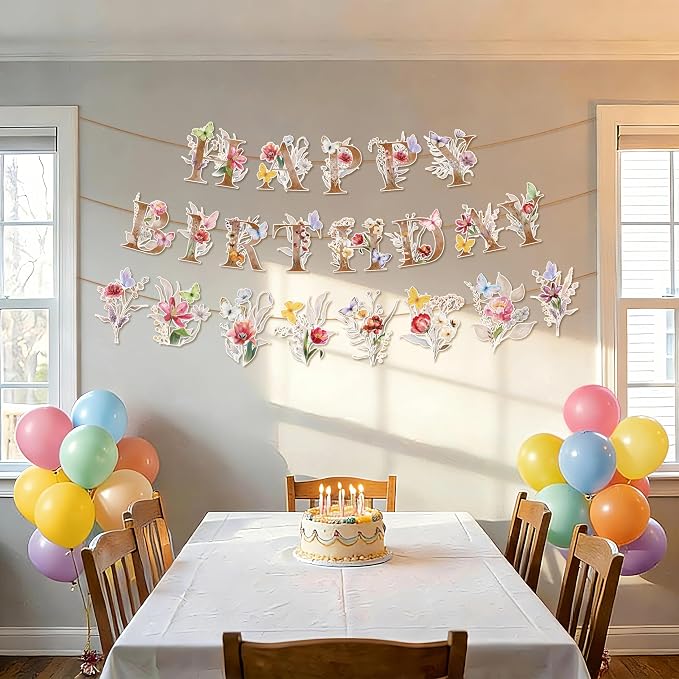 BORAMDO 206 PCS Wildflower Birthday Party Decoration,Spring Floral Baby Shower Decor with Plates Napkins Cups Cutlery Tablecloths Cake Toppers Banner Balloons for Flower Garden Party Supplies(Vintage)