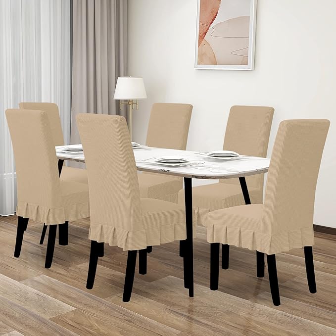 Easy-Going Dining Chair Covers Stretch Parsons Chair Slipcover with Skirt Chair Covers for Dining Room Restaurant Banquet (6 PCS, Sand)