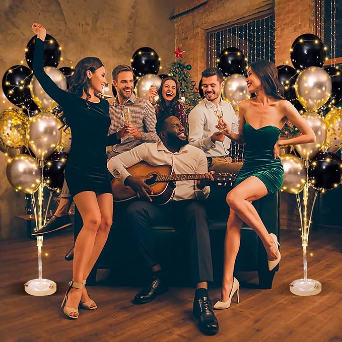Cicicooie Balloon Centerpieces for Floor with String Light 2 Set Black Balloon Stand Kit Holder Decoration for Wedding Adult Birthday Party Men Bachelor Party