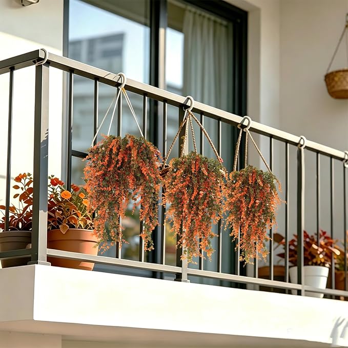 RECUTMS Fake Fall Monkey Plants 31.5" Artificial Hanging Eucalyptus Vine | 3Pcs,Outdoor Artificial Plants UV Resistant,Faux Salmon Leaves Greenery for Fall Indoor Outdoor Porch Yard Home Wedding Decor