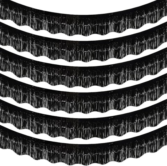 LOLStar Black Foil Fringe Tinsel Garland, Tinsel Streamers Banner, 6 Pack | 60Ft Tinsel Streamers, Shiny Black Wall Hanging Tinsel Fringe Banners for Bachelorette, Halloween, New Year Party Decor