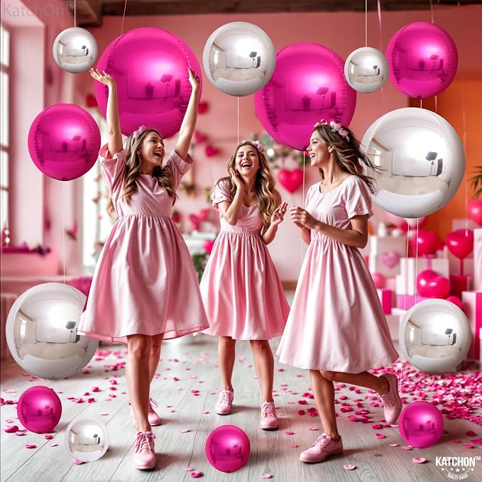 KatchOn, Hot Pink and Silver Balloons - 22 Inch Pack of 14 | Silver and Hot Pink Foil Balloons for Baby Shower Decorations | Graduation Decorations | Bridal Shower and Birthday Decoration for Women