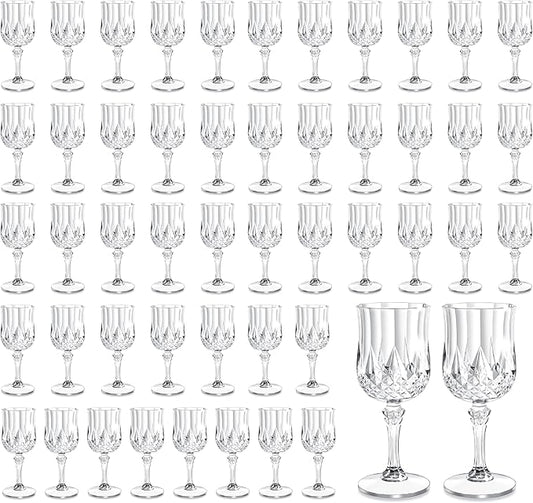 48PCS 7oz Plastic Wine Glasses Drinking Unbreakable Glassware Goblets Cups Transparent Water Reusable Vintage Champagne Flutes for Valentine’s Day, Parties, Wedding (48, Transparent)