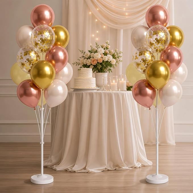 Balloon Column Stand Kit with Balloons, Base and Pole, Balloon Column Kit for Floor or Table Backdrop Decoration for Party Wedding Baby Shower Birthday Graduation (Rose Gold Metallic)
