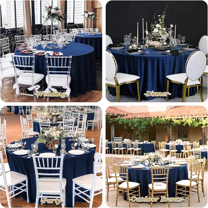 Showgeous 4 Pack Navy Blue Round Tablecloth - 120 Inch Polyester Table Cloth - Washable Decorative Fabric Table Covers for Wedding, Dining, Party, Banquet, Buffet