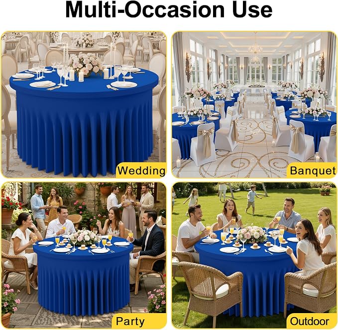 Smiry Round Spandex Tablecloth, Elastic Fitted Washable Tablecloths for 72 Round Tables, Waterpoof Stretch Table Cover Skirt for Outdoor, Wedding, Banquet & Parties, Blue