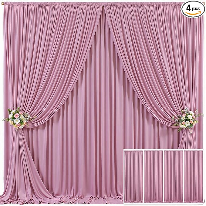 4 Panels Dusty Pink Backdrop Curtain for Parties Wedding Wrinkle Free Pink Photo Curtains Backdrop Drapes Fabric Decoration for Birthday Party Baby Shower 20ft(W) x 10ft(H)