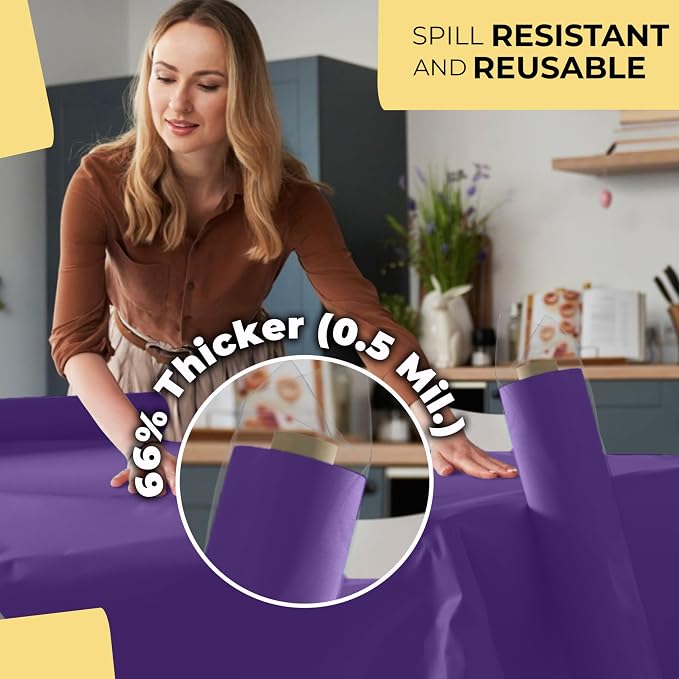 Party Solids 66% Thicker Premium Purple Plastic Table Cover Roll 40" X 300' Table Cloth Plastic Cover Roll Quality Thick Banquet Rolls Disposable Tablecloth Rolls Strong American Based Company