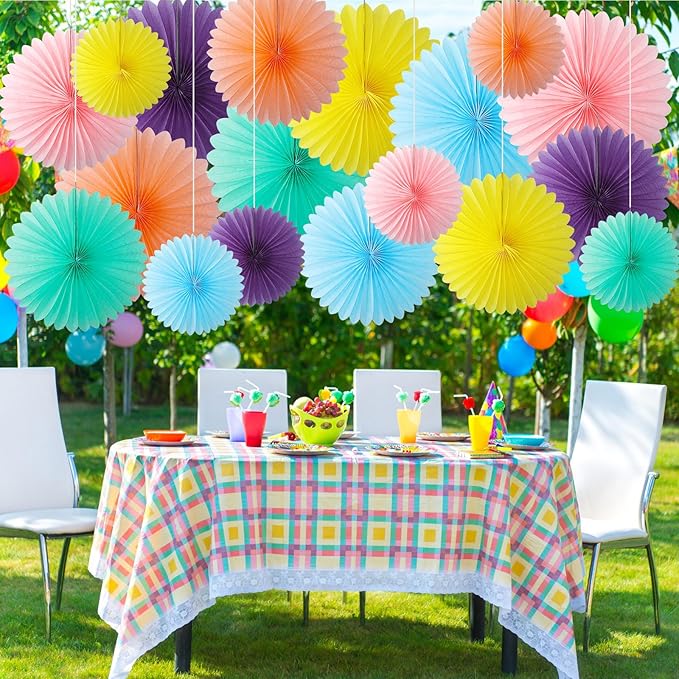 MotiMind 24 Pcs Hawaiian Party Decorations Luau Pastel Paper Fans Pink Peach Ceiling Hanging Wall Decor Background Decoration for Birthday Wedding Baby Bridal Shower Spring Summer Party Decor