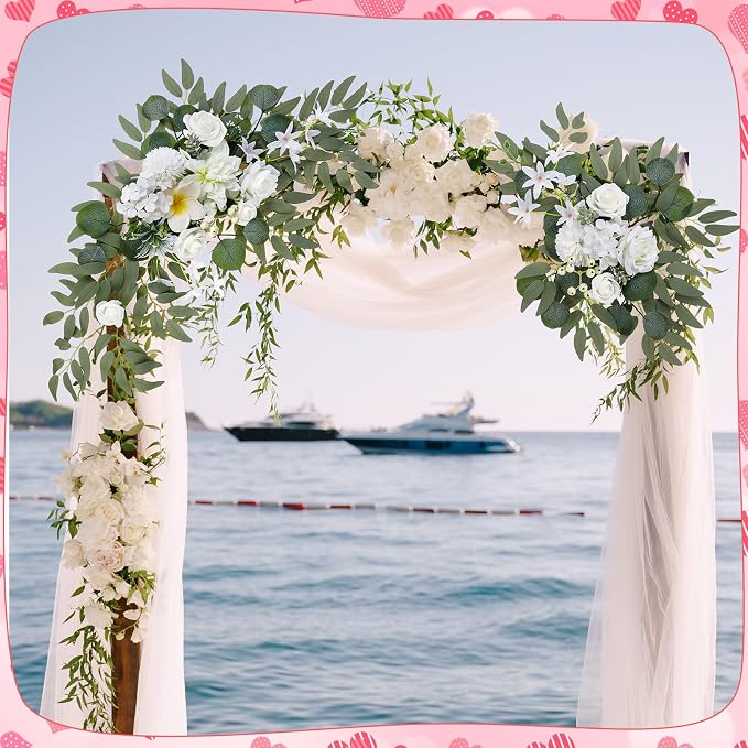 Wedding Arch Decorations 2 Pack - Reusable Artificial Hanging Flowers Floral Swag Greenery Garland for Wedding Welcome Sign Backdrop Bridal Ceremony Reception, Baby Shower