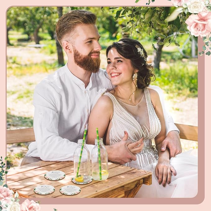 Hushee 200 Pcs Wedding Favors for Guests Floral Cork Coasters Bulk Bridal Shower Thank You Gifts Natural Wood Coaster Wedding Welcome Bag Stuffers Floral Bridal Shower Favors Souvenirs Party Supplies