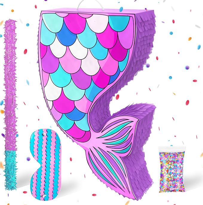 Jergrim Mermaid Piñata Tail For Birthday Girl Decorations, Small 4 Piece Set, Great For Sea Mermaid Party Mermaid Birthday Decorations, Ocean Sirenita Theme Party Supplies Fits Piñata Candy/Favors