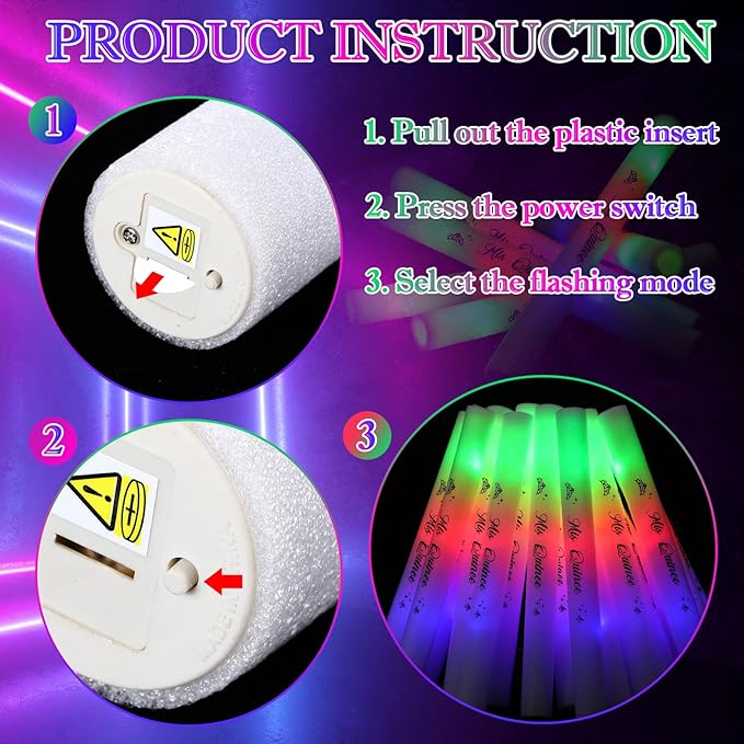 Silipull Quinceanera Party Favors Glow Sticks Foam Light up LED Sticks Foam Light Wands with 3 Modes Colorful Flashing Quinceanera Decor for 15th Birthday Mis Quince Anos Guest Dance Concert