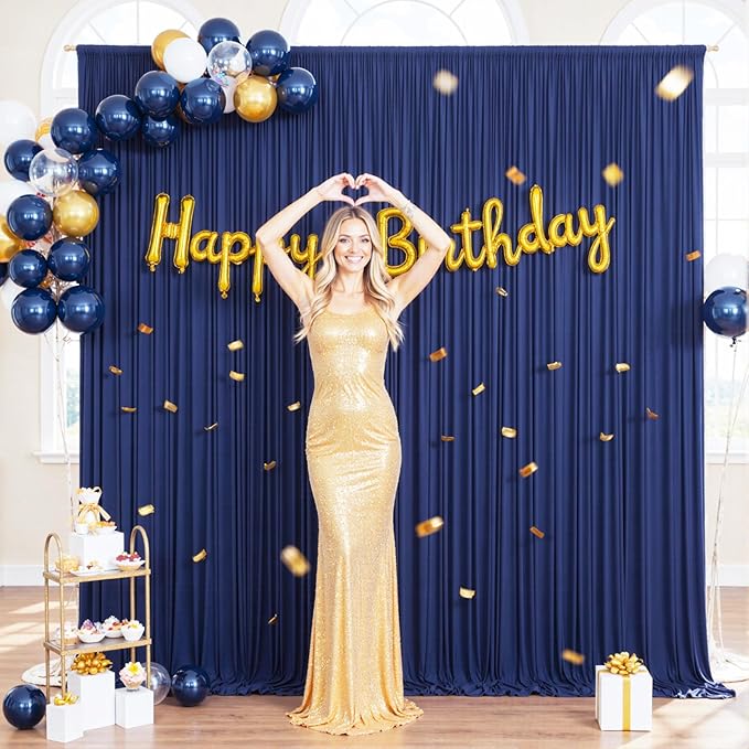 Navy Blue Backdrop Curtain for Parties Wrinkle Free Photo Curtains Backdrop Drapes Fabric Decoration for Wedding Birthday Party Baby Shower 5ft x 7ft,2 Panels