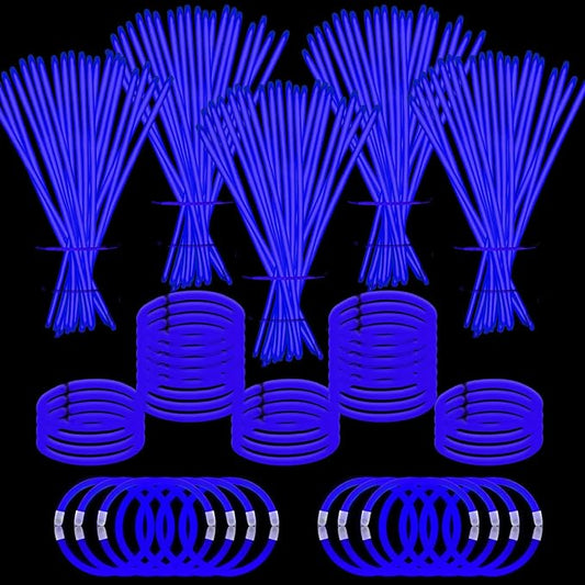 YOFOBU 500 PCS Blue Glow Stick Bracelets Necklaces 8" Glowsticks with Connectors Glow in the Dark Party Supplies Light Up Neon Party Favor for Christmas New Year Valentines Day July 4th Gender Reveal