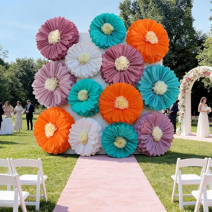Chunful 5 Pcs 30'' 24'' Gaint Boho Tissue Paper Flowers Decoration Large Hanging Tissue Paper Pom Poms Decor for Boho Baby Shower Birthday Bachelorette Wedding Bridal Shower Party Nursery Decoration