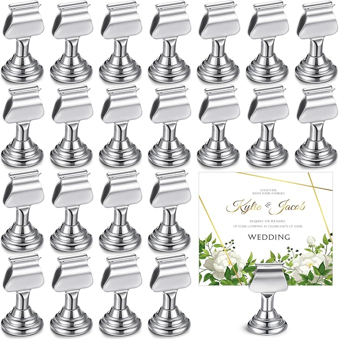 Kathfly 24 Pcs Wedding Table Number Holders 1.7 Inch Metal Silver Mini Place Card Holders Bulk Harp-clip Table Sign Stands Card Holder Display Picture Memo Notes Menu for Restaurants Birthday Decor