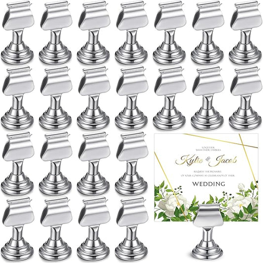 Kathfly 24 Pcs Wedding Table Number Holders 1.7 Inch Metal Silver Mini Place Card Holders Bulk Harp-clip Table Sign Stands Card Holder Display Picture Memo Notes Menu for Restaurants Birthday Decor