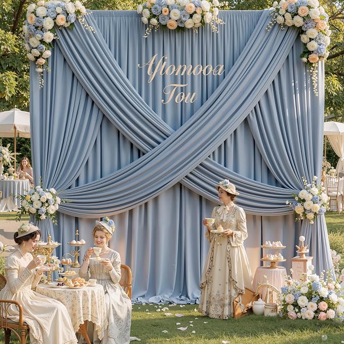 20x16ft Dusty Blue Backdrop Curtains for Wedding Party, 4 Panels 16 ft Long Back Drop Cloth, Wrinkle-Free Polyester Drapes for Birthday, Baby Shower, Stage Photography Background