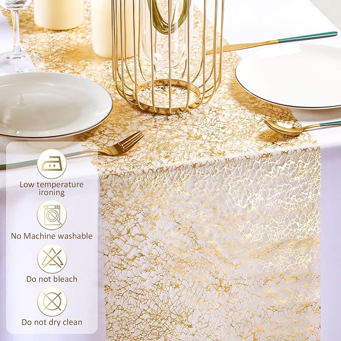 Chumia 12 Pieces Gold Table Runner 20 x 120 Inch Sequin Glitter Table Runner Roll Metallic Thin Mesh Fabric Decor for Party Wedding Shower Birthday Baby Shower Party Supplies