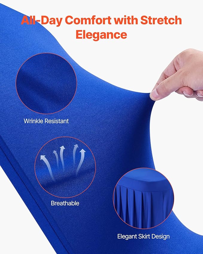 VEVOR Chair Covers, Polyester Spandex Chair Cover, Stretch Slipcovers for Wedding Party Dining Banquet Flat-Front Chair Covers (Royal Blue-d, 30PCS)