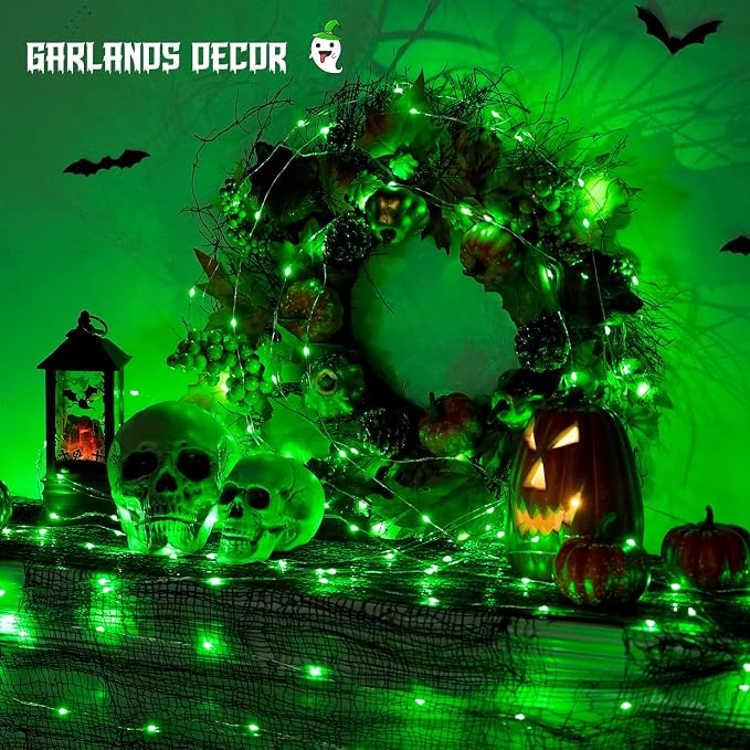 JMEXSUSS 2 Pack Green Fairy Lights Battery Operated, Total 400 LED 132ft Twinkle String Lights with Remote, 8 Modes Green Lights for Halloween, Tree, Mantle, Garden, Yard, Bedroom, Xmas Decor